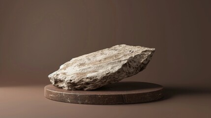 Wall Mural - Minimal podium with natural rock for product presentation on brown backdrop