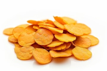 Wall Mural - Isolated Lentil Chips Healthy Orange Snack Organic Crunchies White Background Lentil Chips