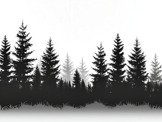 Wall Mural - silhouette of pine forest on white, Redwood tree-line silhouette	