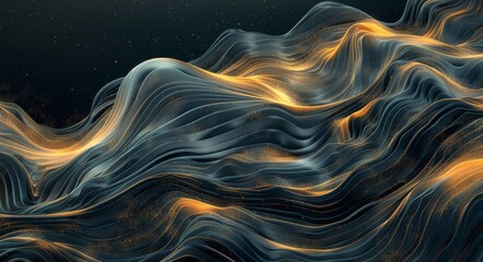 Wall Mural - Abstract Golden Light Waves In A Dark Landscape
