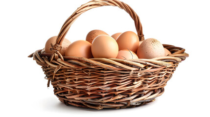 Brown eggs in the basket on white