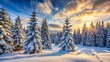 © DigitalArt Max - Serene winter landscape featuring majestic snow-laden evergreen trees standing tall amidst a blanket of pristine white snow in silence.