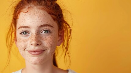 Canvas Print - A young woman with red hair and freckles smiles at the camera.