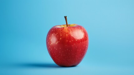 Sticker - A single, red apple sits on a blue background.