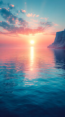 Wall Mural - A beautiful sunset over the ocean with a reflection of the sun on the water