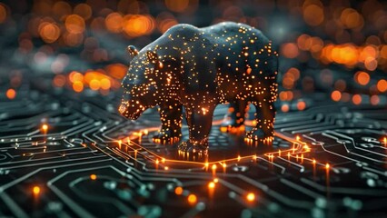 Poster - This stylized bear stands on a circuit board, symbolizing the digital bear market.