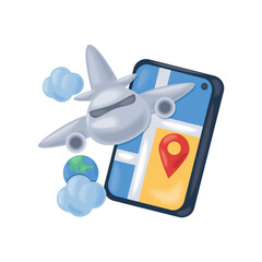 Canvas Print - airplane and smartphone with mobile navigation app