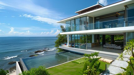 Wall Mural - luxurious beachfront villa with expansive glass