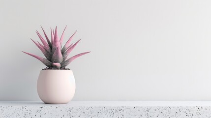 Wall Mural - Modern interior with pink potted Haworthia flower on white backdrop