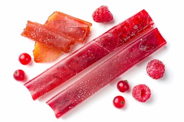 Sticker - Top view of fruit roll ups on white background with raspberry apple and currant flavors