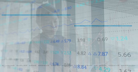 Poster - Image of financial data processing over businesswoman