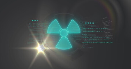 Aufkleber - Image of blue geometric shape blinking by numbers and computer language on black background