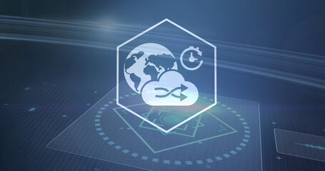 Poster - Image of an icon, computer circuit board and data processing