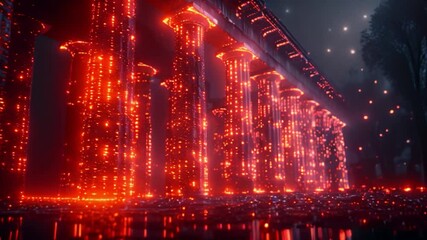 Poster - This digital rendering of glowing columns at night. Funding concept