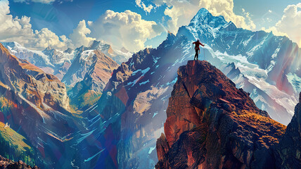 Beautiful Free photos man standing on the top of a rocky mountain Colorful Sky Sunrise