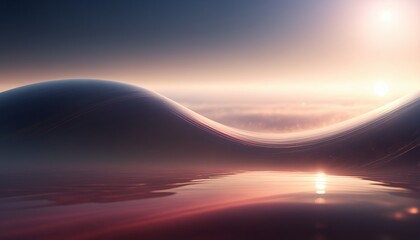 Serene Tranquil Abstract Fluid Wavy Reflective Gradient Horizon Sunset Sky Clouds Surreal Background Wallpaper