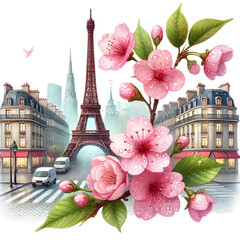 3d Paris with cherry blossom