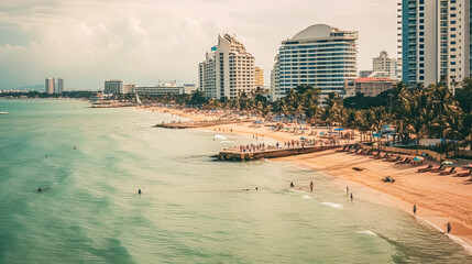 Wall Mural - A beach with a lot of people and a beautiful ocean view