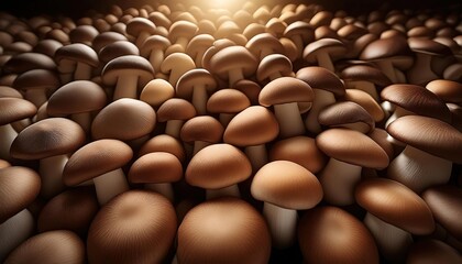 Wall Mural - Fresh Brown Mushrooms Growing in Cluster