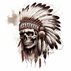 Wall Mural - Tattoo idea of Indian skull wear feather cap