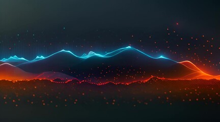 A colorful, abstract image of a line of dots and lines. The image is a representation of a wave, with the dots and lines representing the peaks and troughs of the wave. The colors are bright