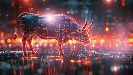 Poster - This digital bull symbolizes tech progress on a circuit board.