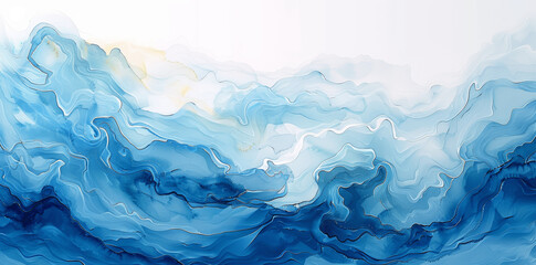 Wall Mural - Abstract Blue Watercolor Waves Ocean Sky Design Background Illustration