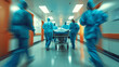 © btiger - Emergency room doctors and nurses transporting patient on gurney with motion blur highlighting speed and urgency