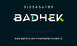 © designfourmonths - Badhek creative geometric modern urban alphabet font. Digital abstract futuristic, fashion, sport, minimal technology typography. Simple numeric vector illustration