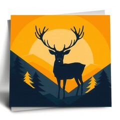 Sticker - Silhouette of a Deer in a Mountain Landscape.