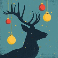 Poster - Christmas Deer Silhouette with Ornaments