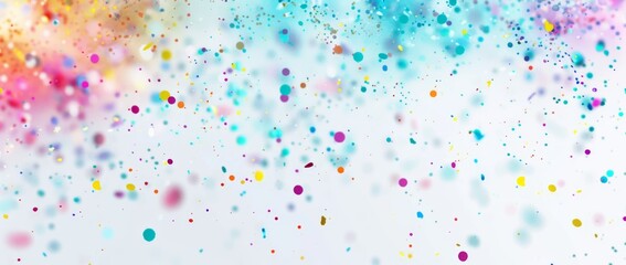 Colorful confetti falling on a white background.