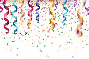 Colorful confetti falling on a white background.