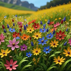 Canvas Print - Colorful Wildflowers in a Meadow.