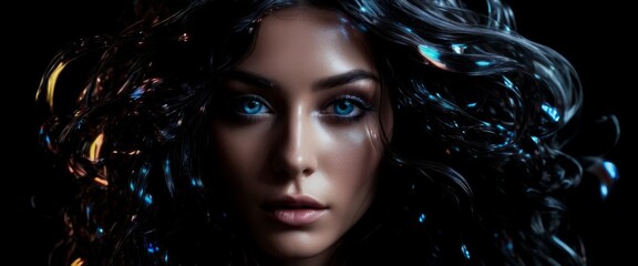 Fototapete - Bold holographic liquid blob Surreal portrait formed by morphing