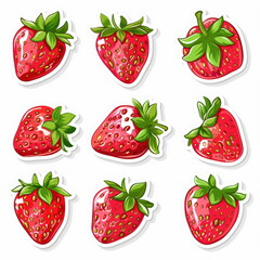 Wall Mural - Collection sticker of Strawberry, white background, vector illustration