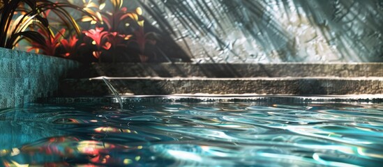 Canvas Print - Water ripples in the swimming pool with a detailed background.