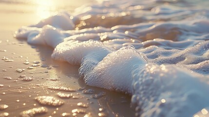 Wall Mural - Gentle ocean waves with foamy bubbles on the shore