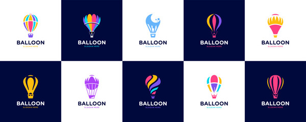 Wall Mural - air balloon logo collection, vacation travel, destination, festival, logo design illustration.