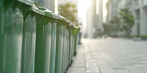 Wall Mural - Closeup of recycling bins for waste separation in urban setting. Concept Recycling Bins, Waste Separation, Urban Setting, Closeup Shots