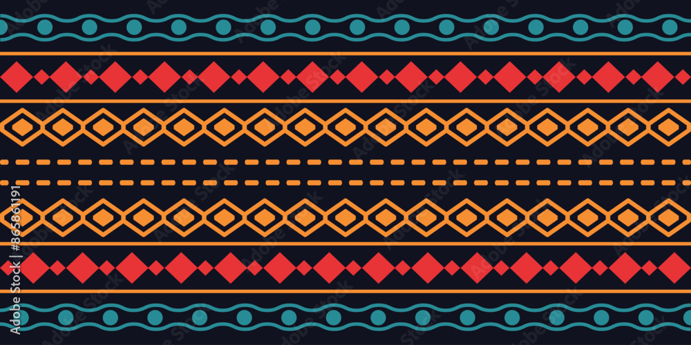 Abstract bright colorful pattern banner design template with tribal ...