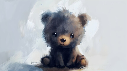 Wall Mural - a brown teddy bear with black eyes, a black and brown nose, and furry ears sits on a isolated background