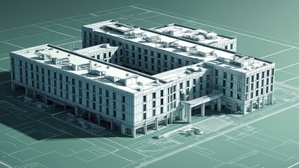 3d wireframe render of a hospitals architecture abstra background