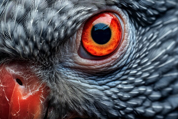 Poster - A close up of a bird's eye with a red iris.