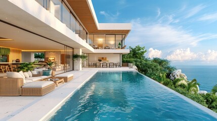 Wall Mural - Modern Villa with Infinity Pool Overlooking the Sea