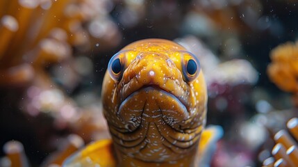 Wall Mural - Close-Up Portrait of a Yellow and Blue Spotted Eel