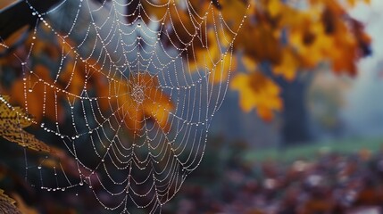Poster - Spider web adorned with dew drops