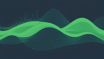 Poster - A green and blue abstract wave pattern with copy space text for technology, digital, and design.