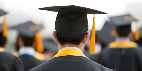 Wall Mural - University graduates in cap and gown seen from behind. Concept Graduation Ceremony, Academic Achievement, Future Success, Proud Moment, Educational Milestone