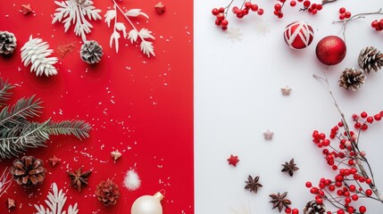 Sticker - Festive Winter Composition on White and Red Background